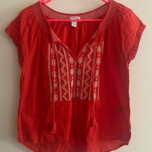 Forever 21 Embroidered Orange Cotton Top